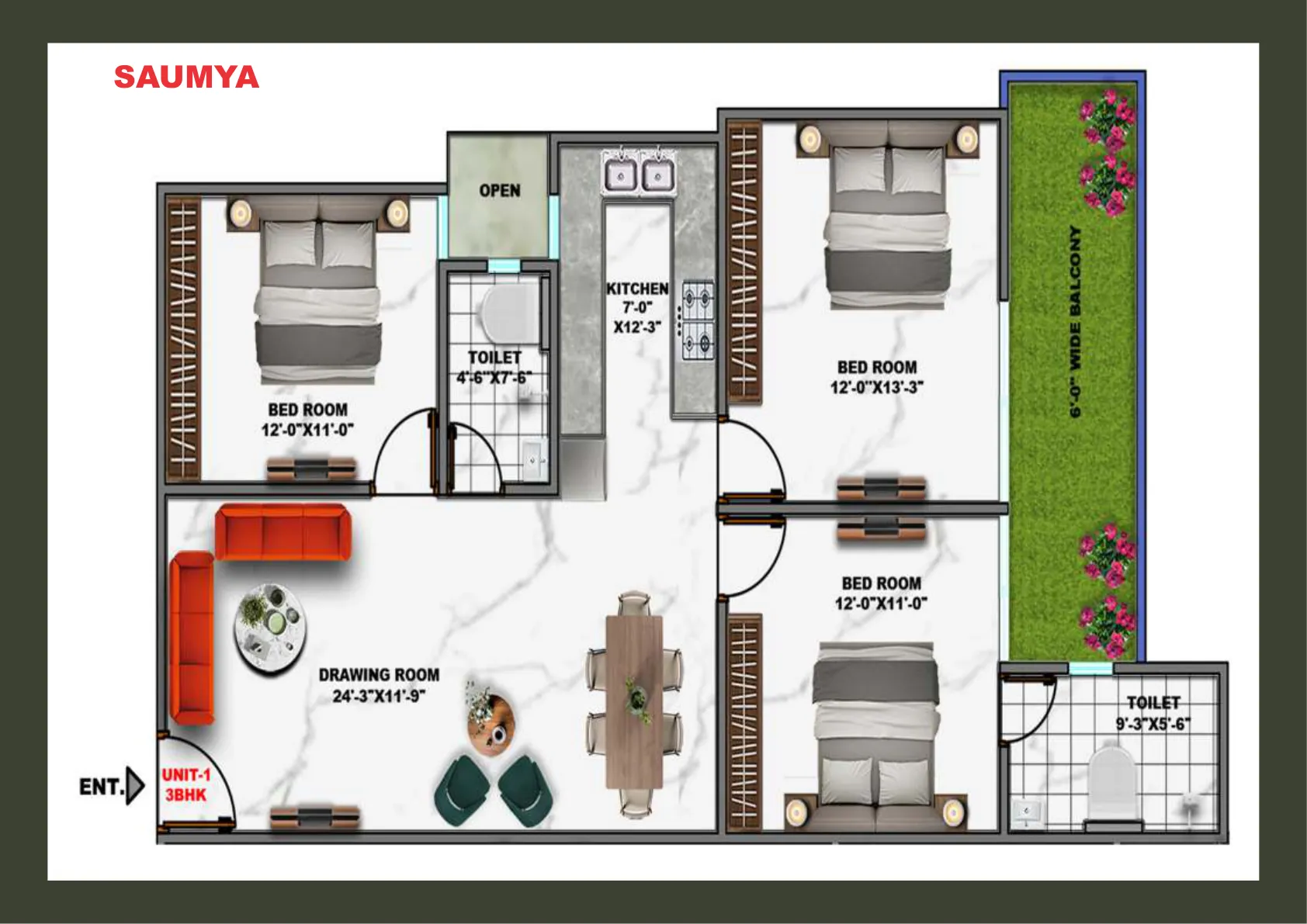 Unit-1 3BHK Plan