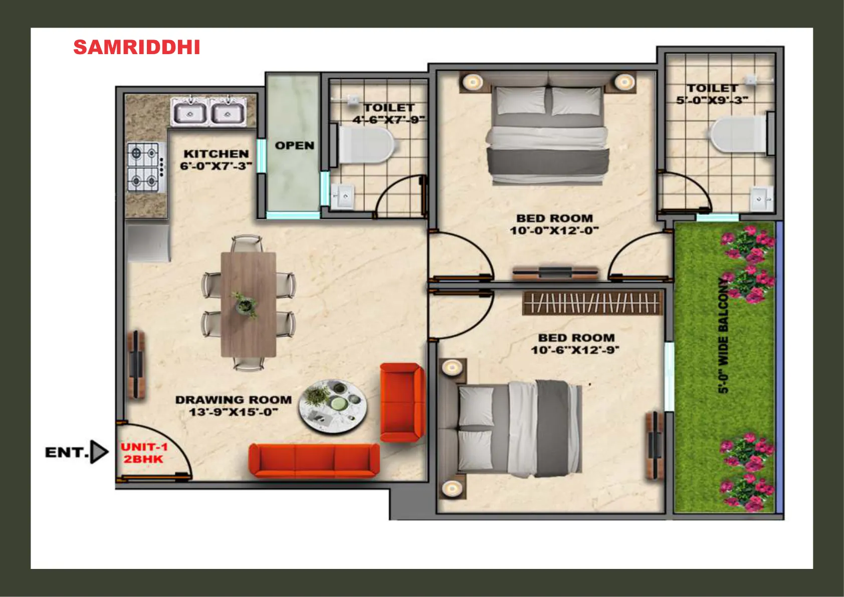 Unit-1 2BHK Plan