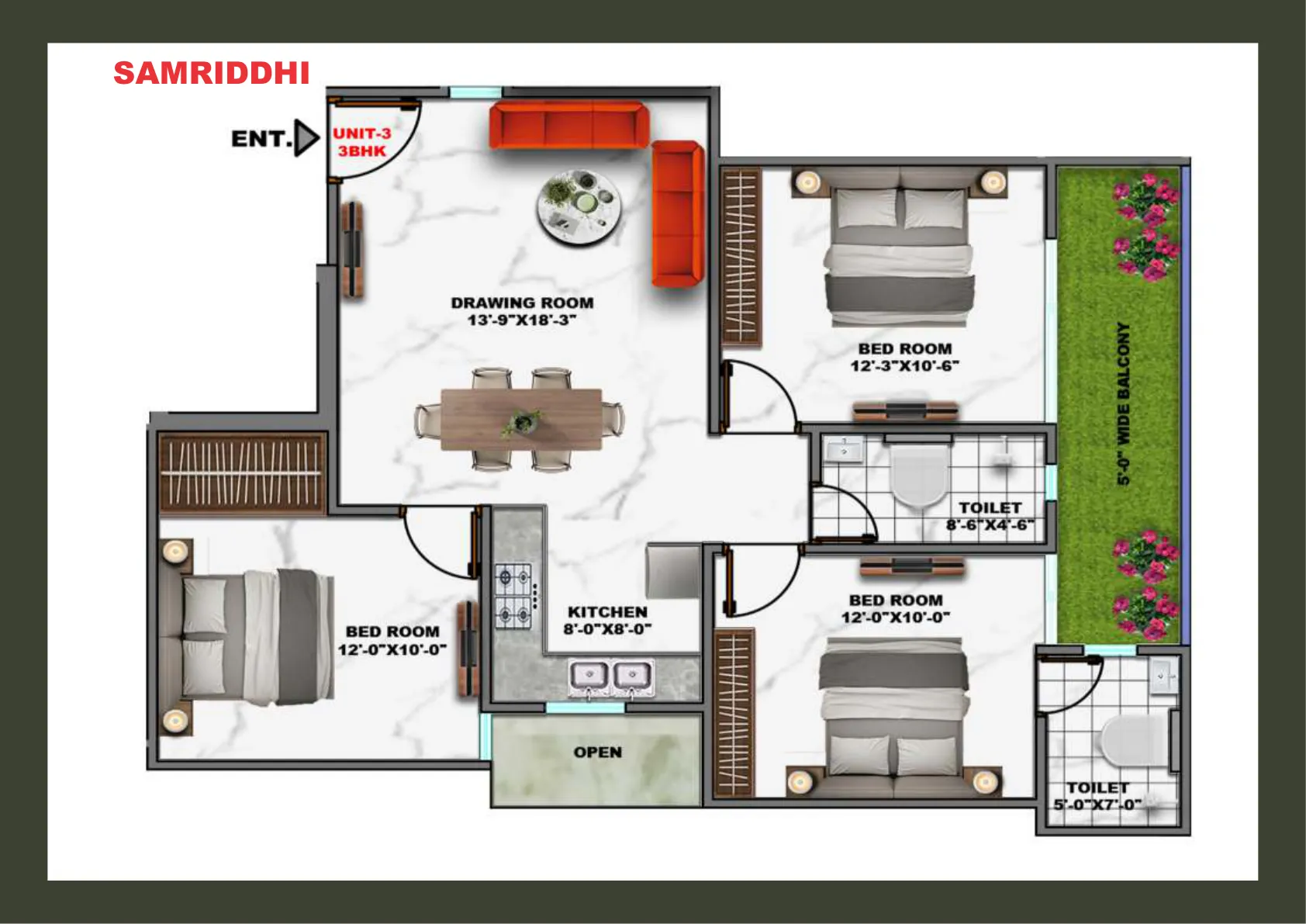 Unit-3 3BHK Plan